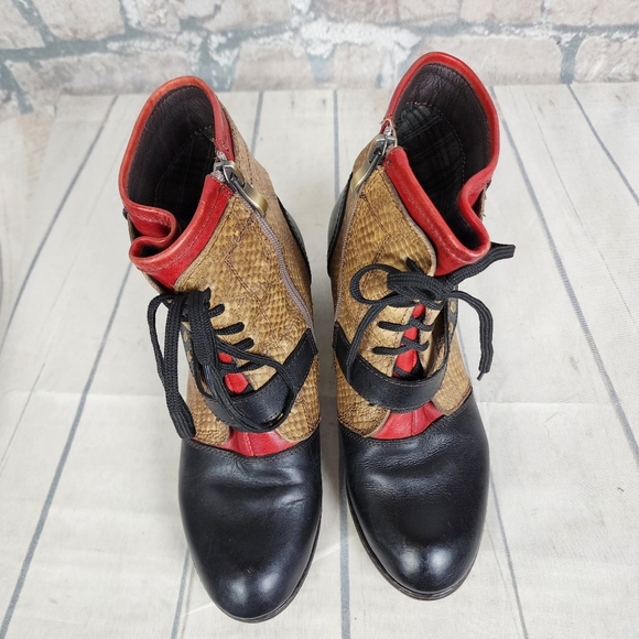 Spring Step L'ARTISTE 3 Tone Leather Ankle Boot Reptile Tan Black Size 37 - Picture 9 of 16